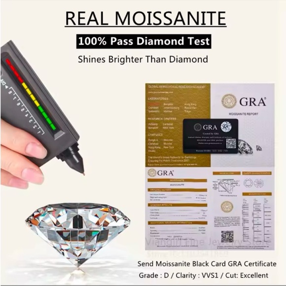 NWOT Genuine 3ct Moissanite necklace 16” to 18” GRA certificate included - Picture 6 of 9